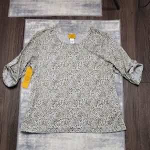 Ruby Rd. Shirt  New White Olive Green Dotted L